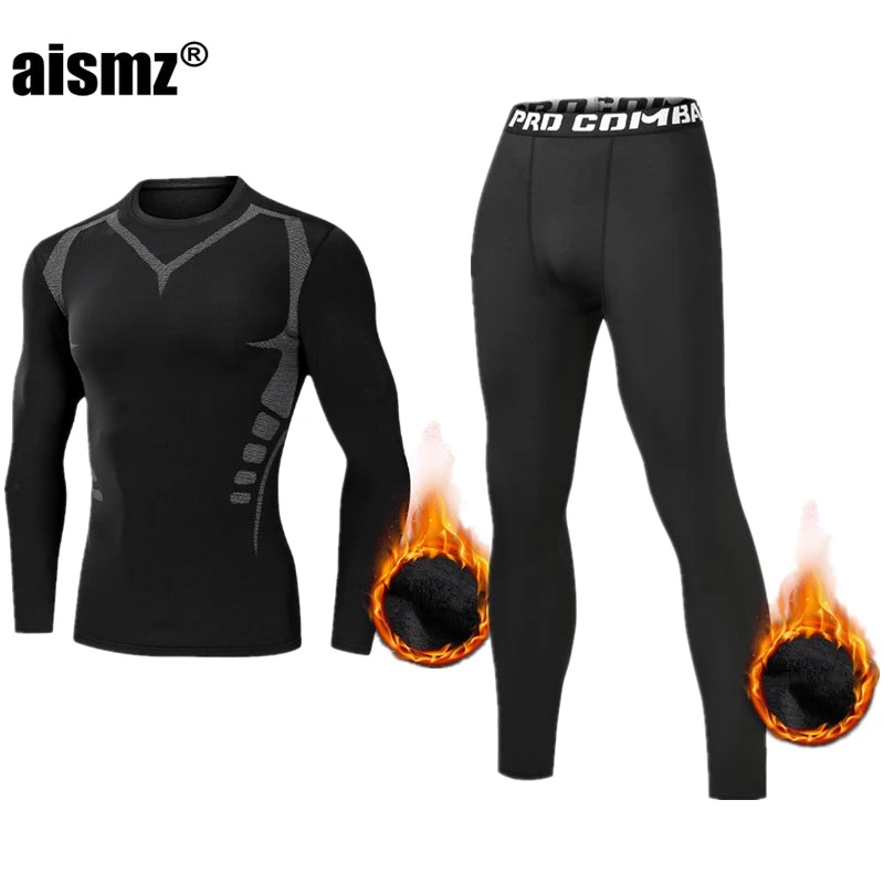 Winter Thermal Underwear Men Compression Fitness Fleece Man Sport First Layer Underwear Set Second Thermal Men'S Skin Long Johns