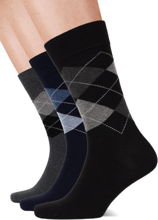 Men’S Colorful Argyle & Solid Dress Socks, Crew Length, Soft Cotton, Comfortable Socks for Men, US Size 8-12, 3 Pairs