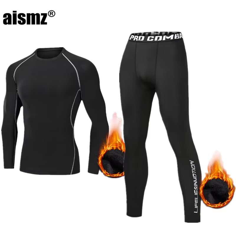 Winter Thermal Underwear Men Compression Fitness Fleece Man Sport First Layer Underwear Set Second Thermal Men'S Skin Long Johns