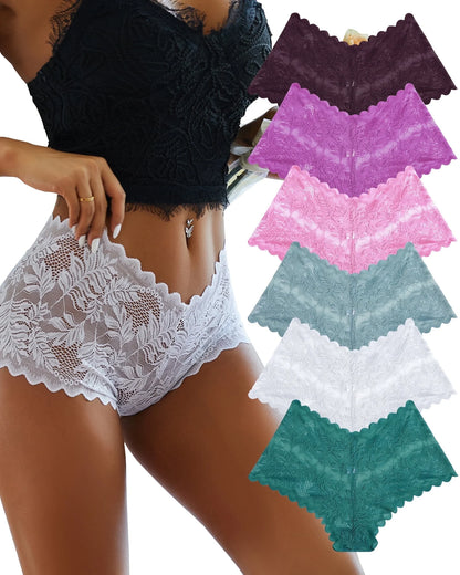 6 Pack Lace Underwear for Women Soft Briefs Embroidery Floral Panties S-XL