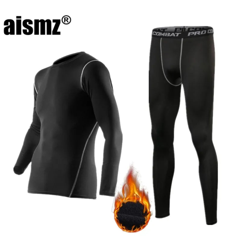 Winter Thermal Underwear Men Compression Fitness Fleece Man Sport First Layer Underwear Set Second Thermal Men'S Skin Long Johns