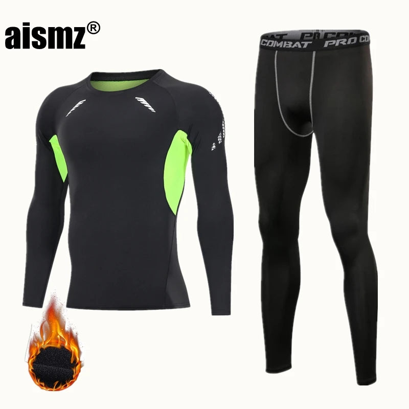 Winter Thermal Underwear Men Compression Fitness Fleece Man Sport First Layer Underwear Set Second Thermal Men'S Skin Long Johns