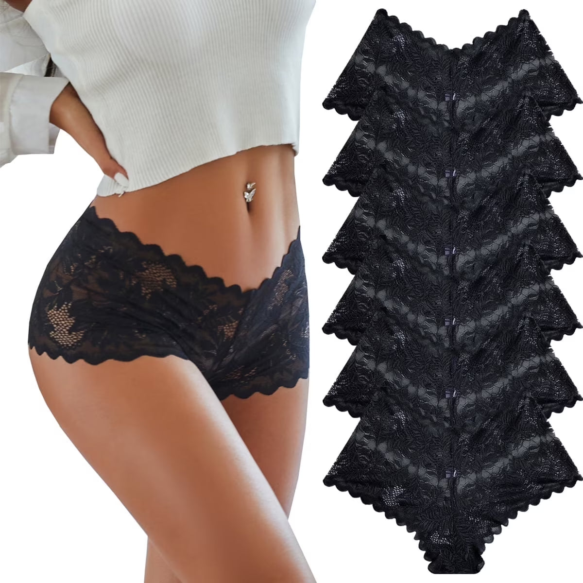 6 Pack Lace Underwear for Women Soft Briefs Embroidery Floral Panties S-XL