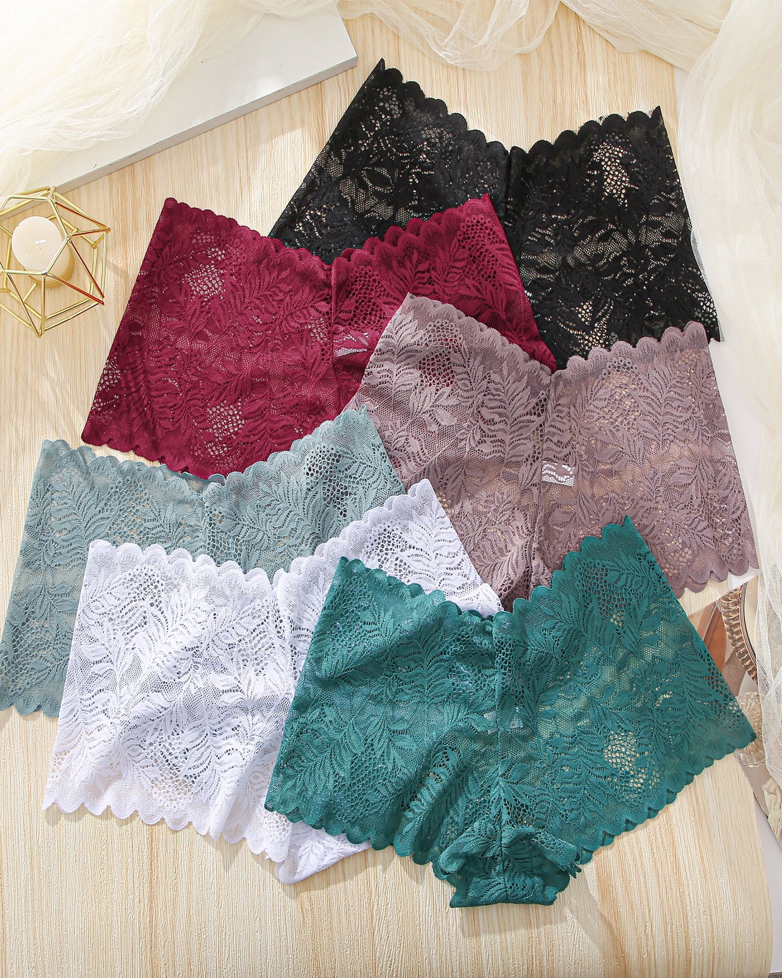 6 Pack Lace Underwear for Women Soft Briefs Embroidery Floral Panties S-XL