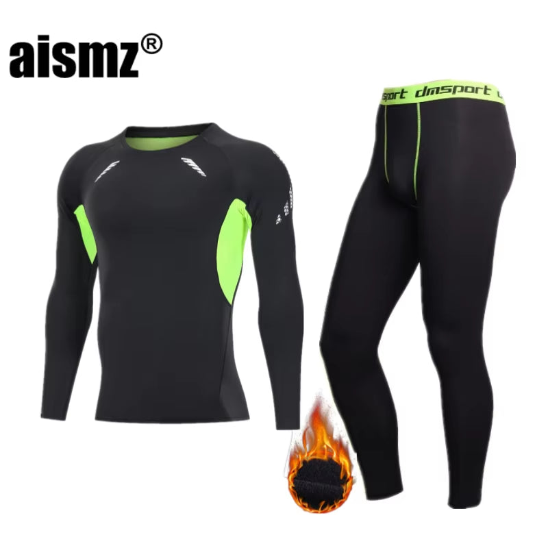 Winter Thermal Underwear Men Compression Fitness Fleece Man Sport First Layer Underwear Set Second Thermal Men'S Skin Long Johns
