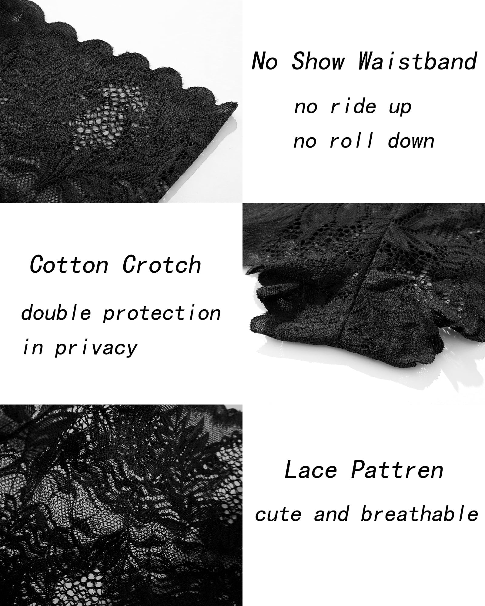 6 Pack Lace Underwear for Women Soft Briefs Embroidery Floral Panties S-XL